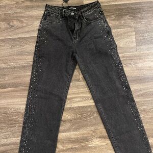 Fashion Nova Black Studded Straight Leg Jeans